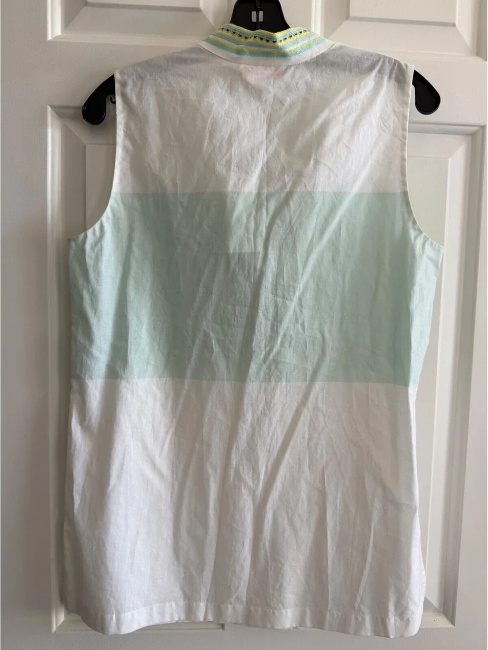 Tory Burch Isla Collins Stripe Tessa Tunic White Mint Green Embroidered Top Sz 6